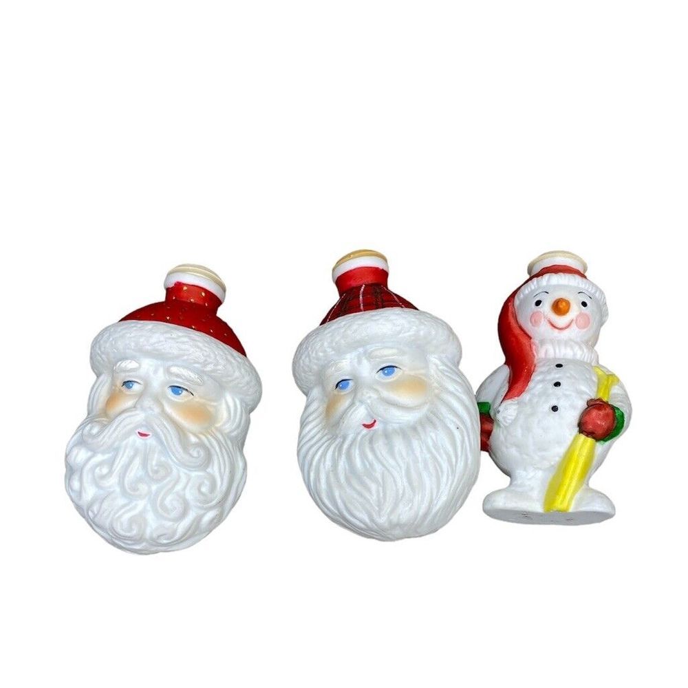 3 Old World Porcelain Christmas Light Covers Santa‎ Snowman Skiing
